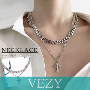 チョーカーネックレス チェーン2連 ネックレス シルバー クロスペンダント アクセサリー シンプル 大人 男女 アクセサリー アクセ VEZY ベジー ItemNo.【16894894】