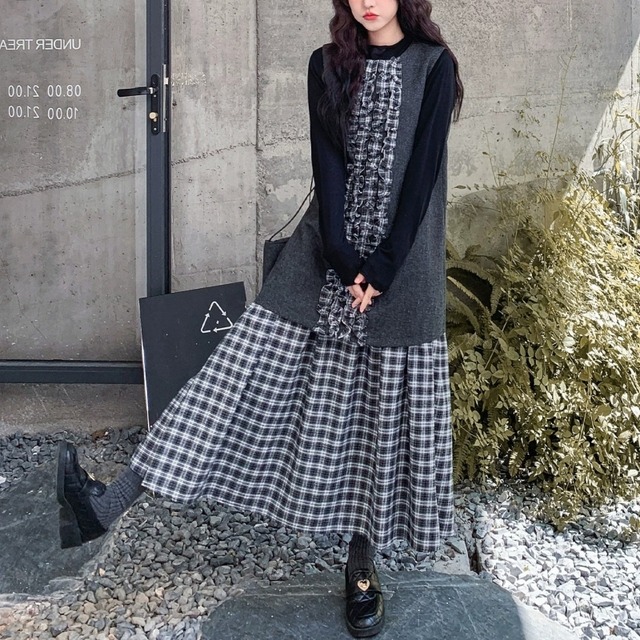 SET◆Check frill layered dress　B1290
