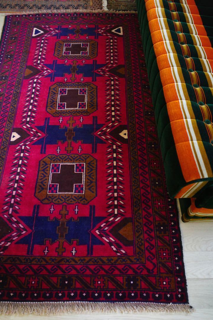 No.127 ヴィンテージラグ トライバルラグ バルーチ族 ウール(190×107cm)赤・茶