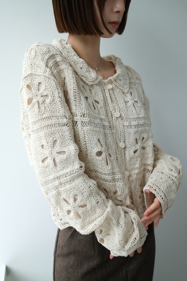 Crochet Knit Cardigan　カギ編みニットカーディガン　 White