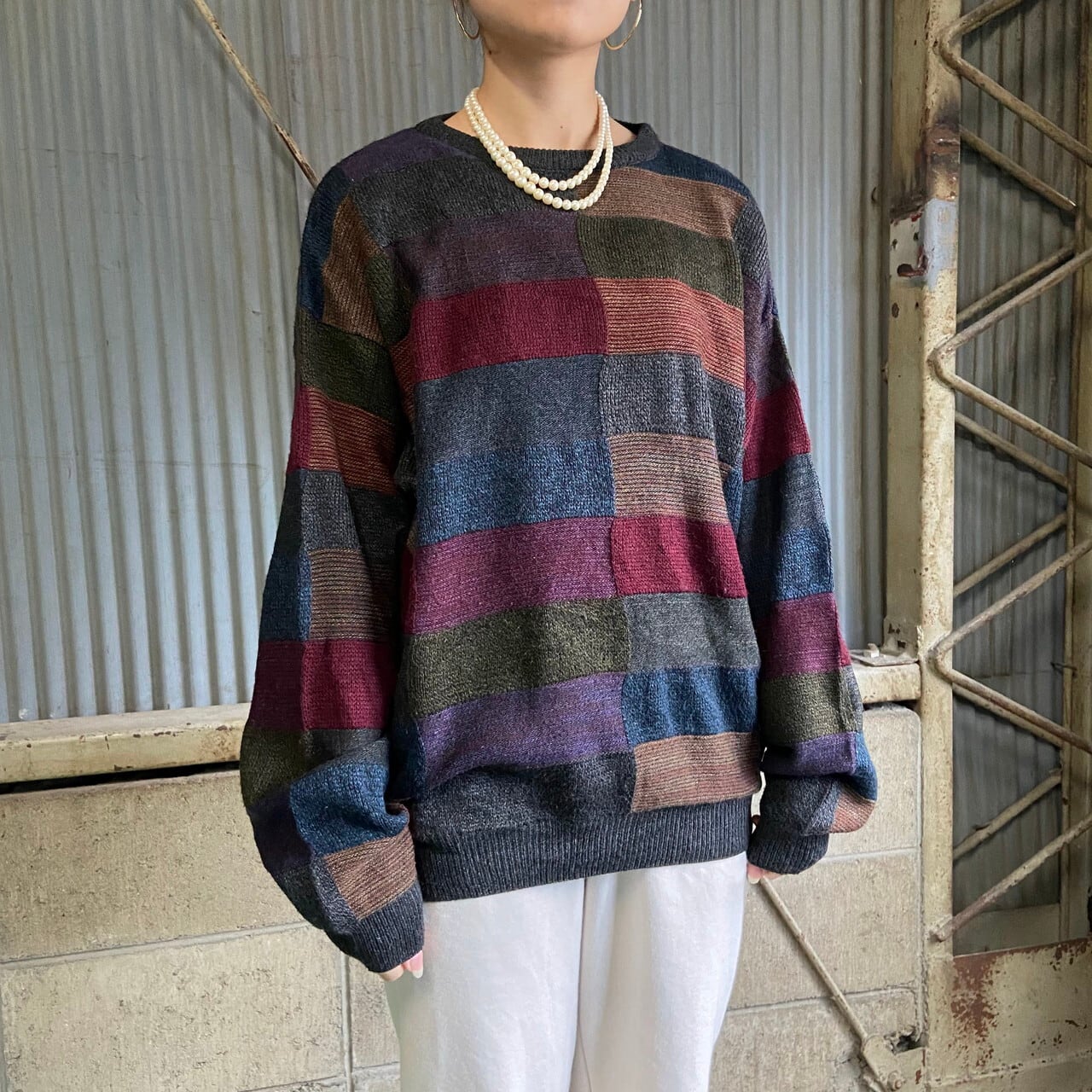 SERAFINI 3D編み アクリル ニットセーター メンズM 古着 マルチカラー 