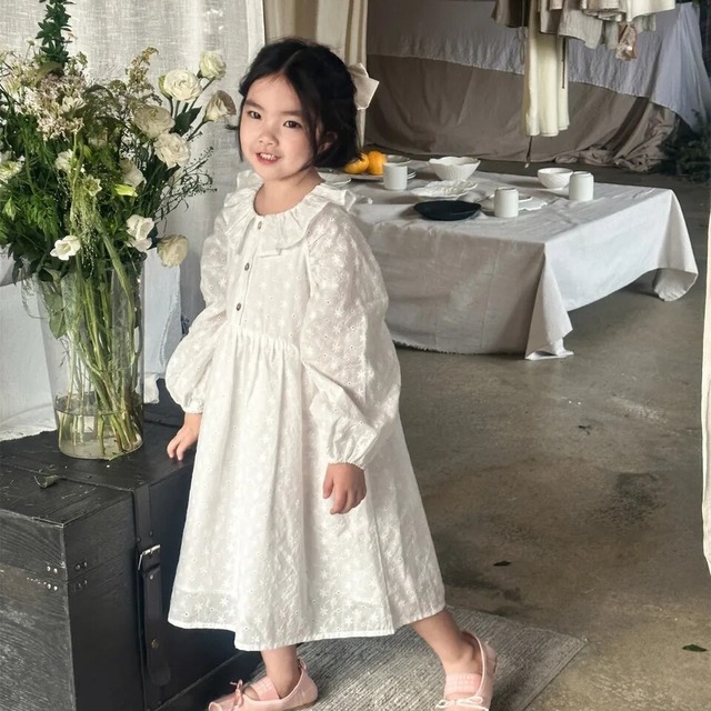 【取寄】フリルカラーがポイントの爽やかなお嬢さんワンピース