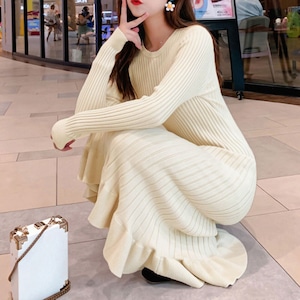 マーメイド ワンピース レディース 秋冬 ニット 韓国 おしゃれ 大人 かわいい きれいめ フェミニン 暖かい 大人可愛い 大人女子