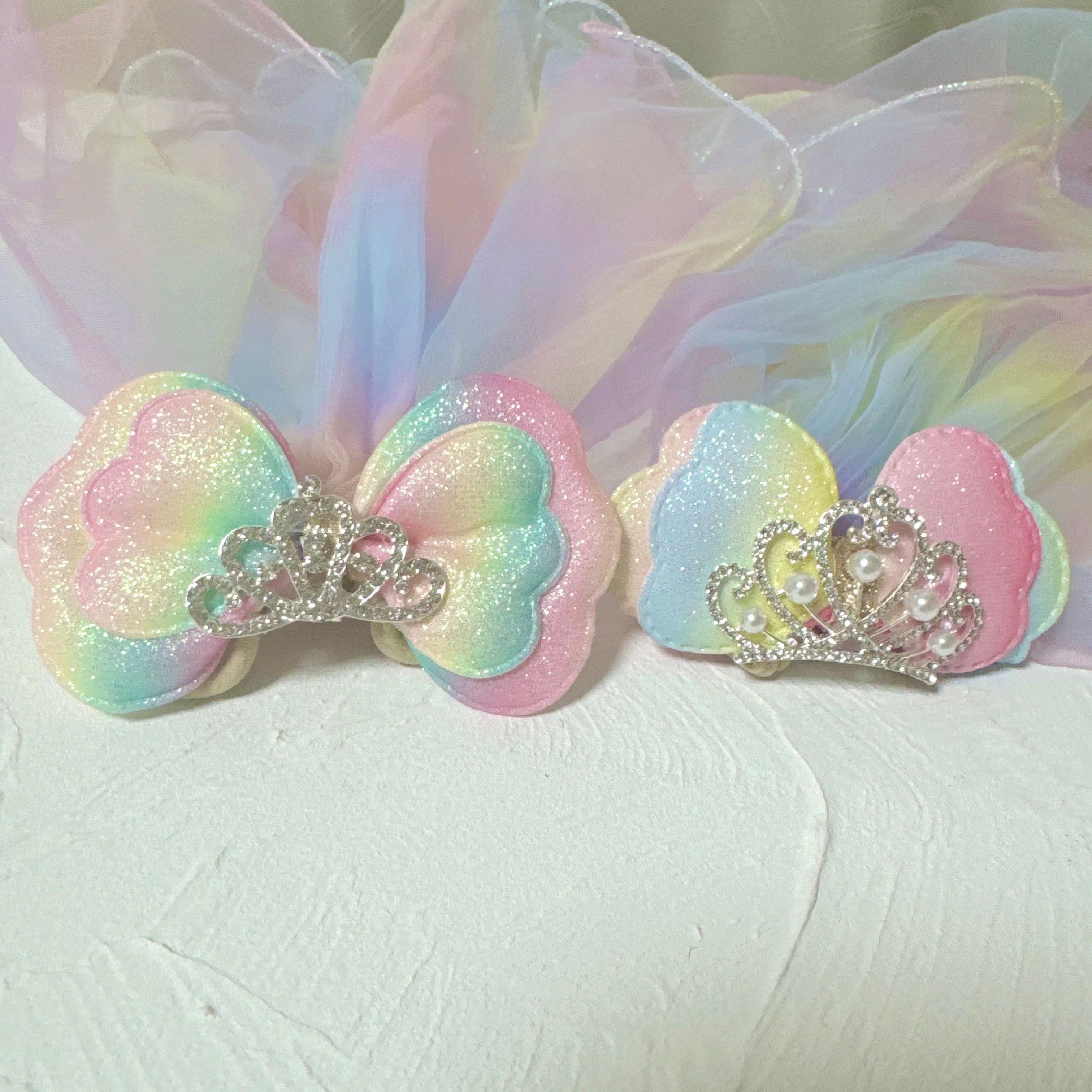 レインボーリボンロングベールヘアバンド