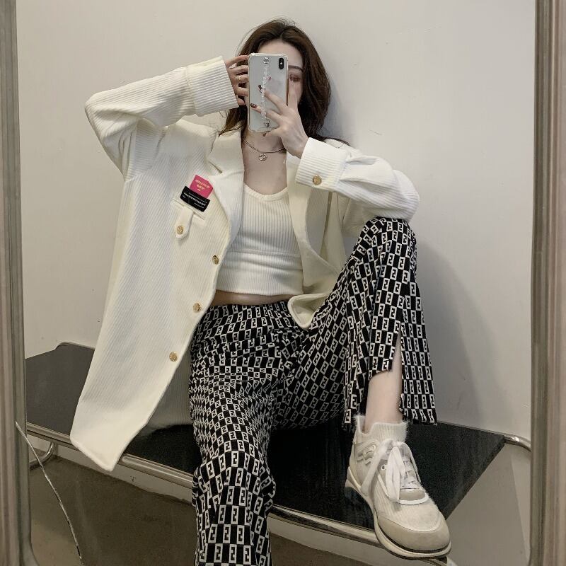 スプリングスタイルジャケット ハイウェストウェストカジュアルパンツ 春物 ドラファッションホール34960093