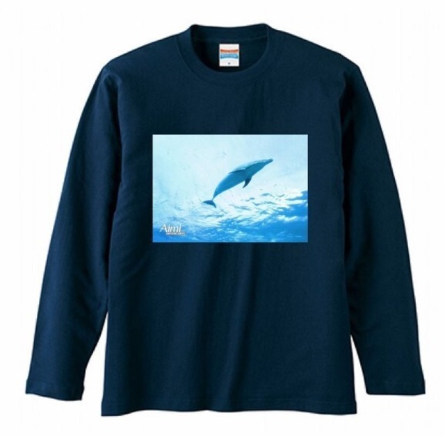 長袖Tシャツ イルカ ネイビー 海 dolphin sea  長袖 Tシャツ メンズ レディース ocean AIMI NATURE ARTS