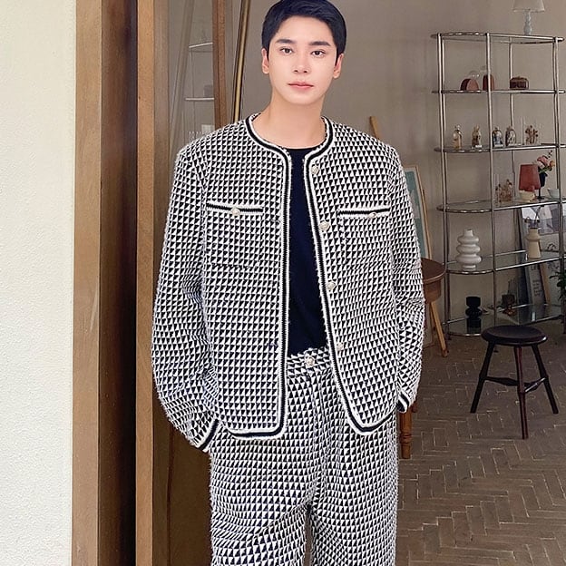 予約販売】メンズ セットアップ スーツ ノーカラー モノトーン