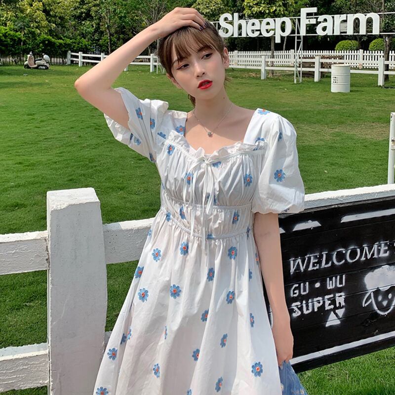 刺繍ドレス サマースタイルスリーブスカート 大人ガーリー スウィート キュート カジュアル 夏物 萌量不足7336680722