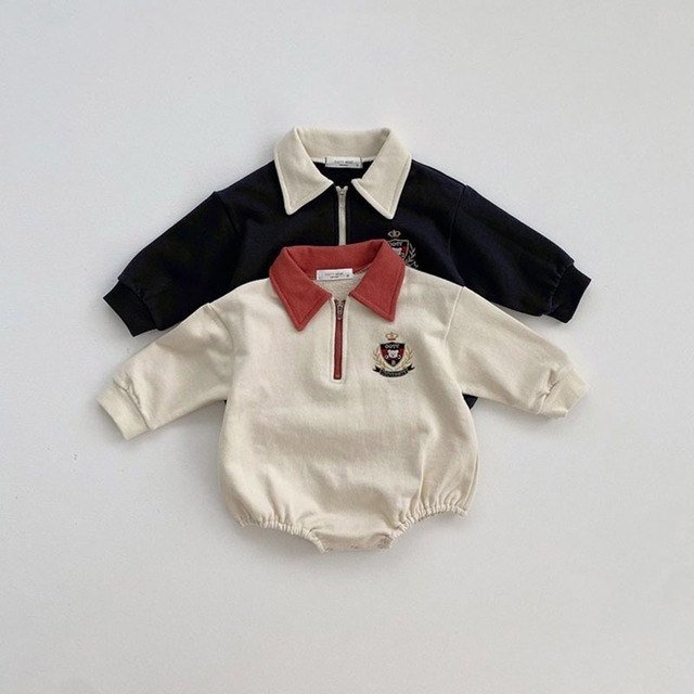 【BABY】春新作INS映えロールカラーバッジ刺しゅうロンパース