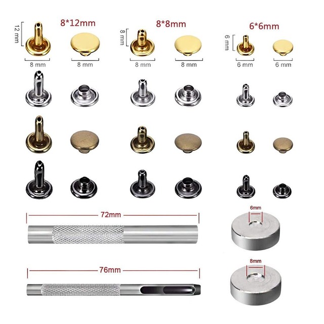 YFFSFDC レザークラフト 工具 両面ハトメキット 3サイズ 4種色リベット スタッズ 底鋲 カシメ打ち具セット 丸形6mm 8mm 12mm ホック打ち工具 パーツ 240組 収納ケース付き DIY手作り 布革細工/服装/帽子/靴/ジーンズ アクセサリー