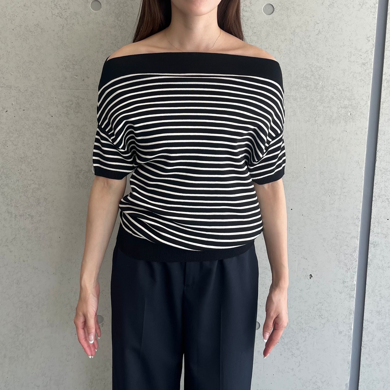 オフショルダーボーダーニット［50029］　