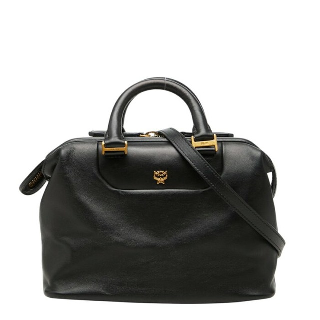 エム シー エム ロゴ ハンドバッグ 2WAY 斜め掛け ショルダーバッグ ブラック レザー レディース MCM 中古