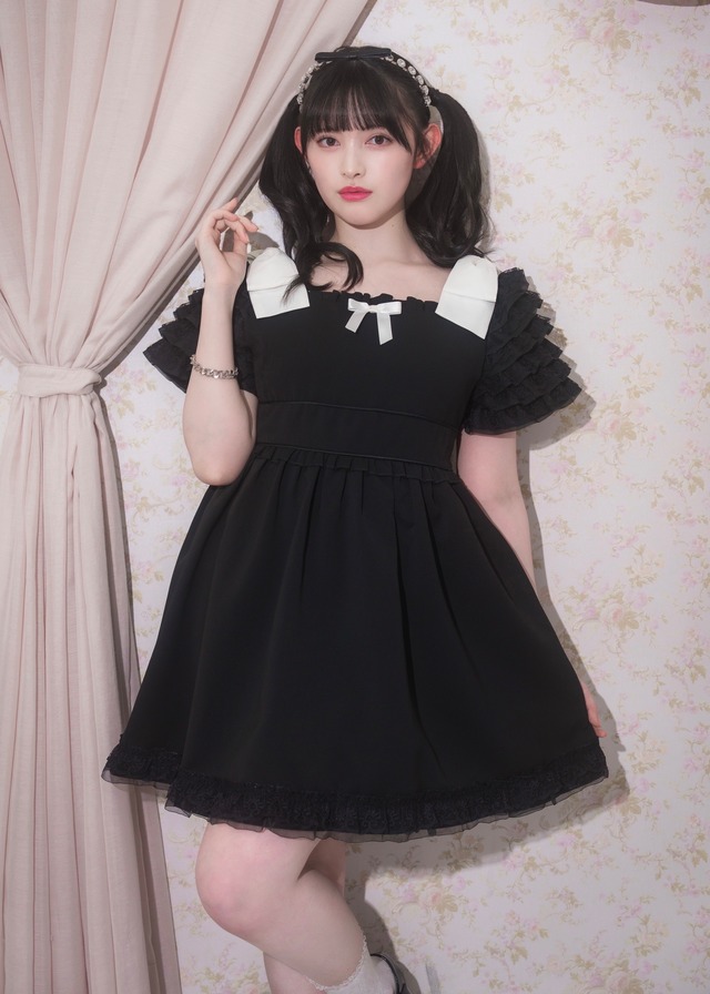 【ManonMimie】Frill Lace Sleeves Ribbon OP