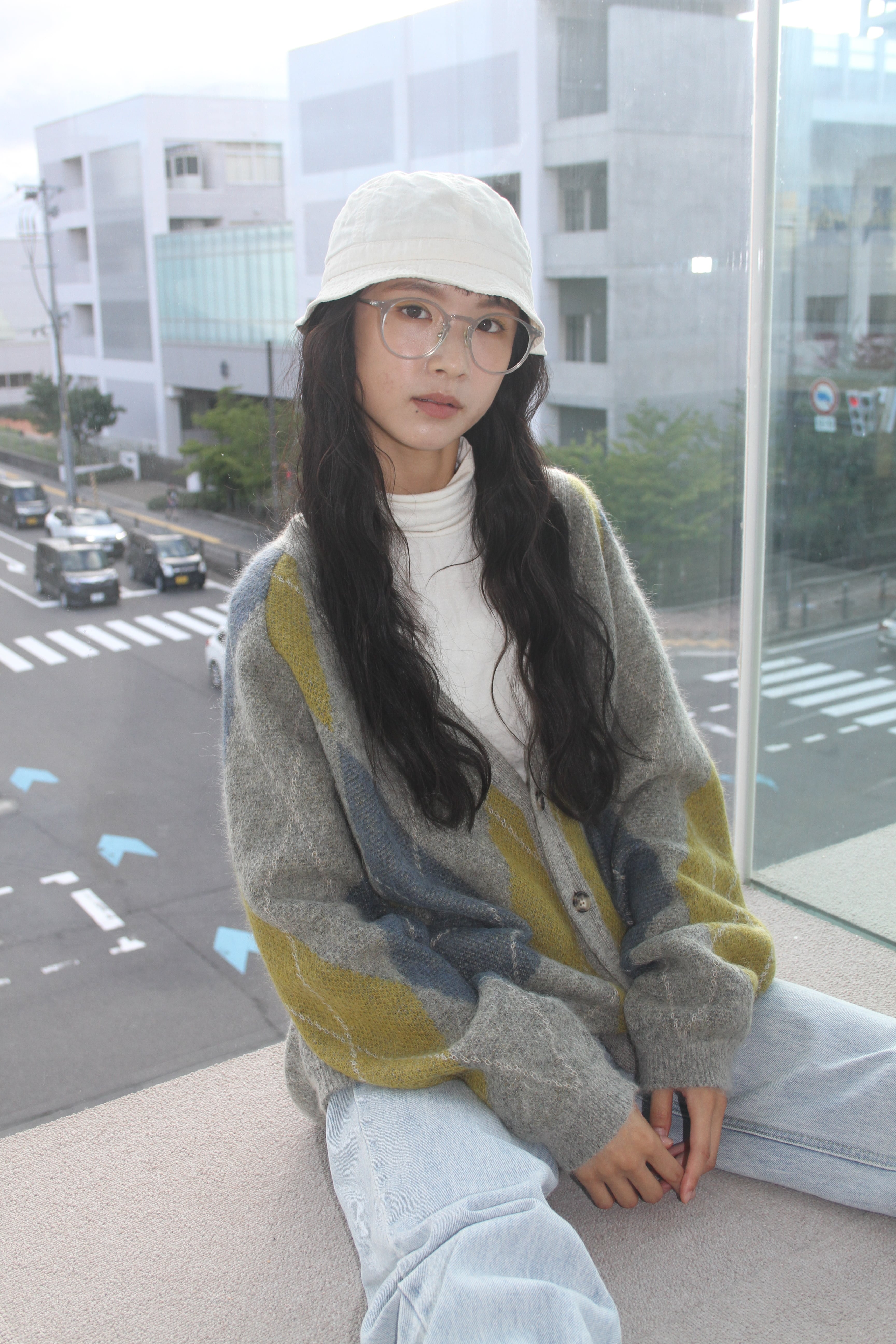 【少量だけ再入荷】アーガイル柄の上質モヘアCD（グレージュ）