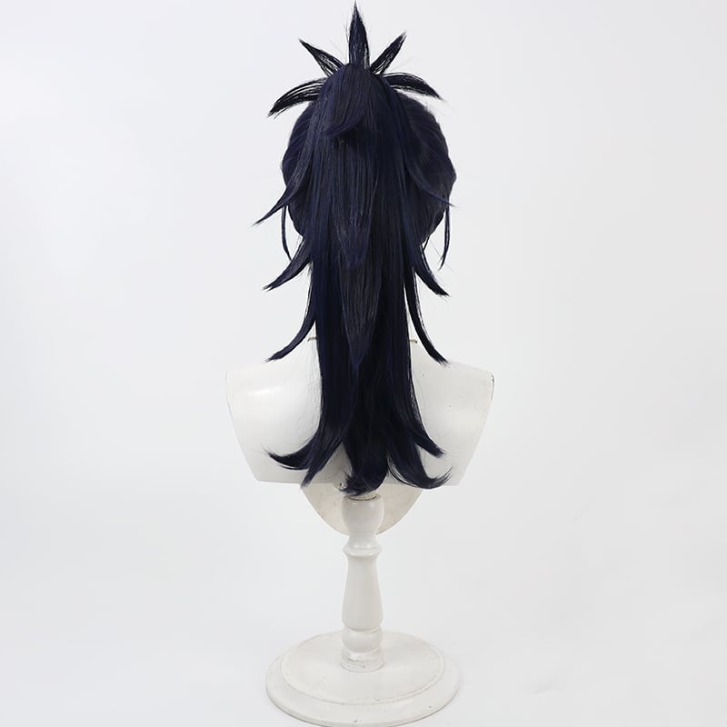 コスプレ耐熱ウィッグ ネイビー センター分け 結い上げ ポニーテール