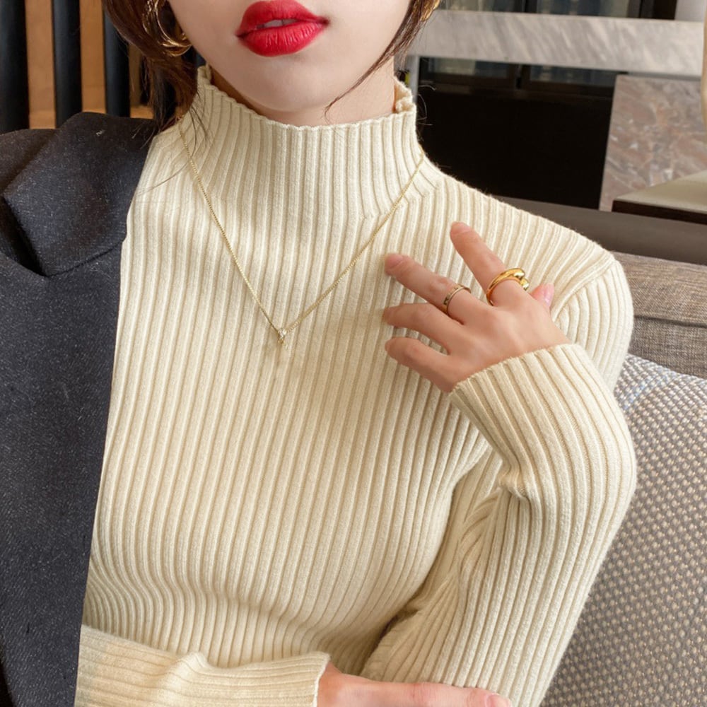 ボトルネック リブニット レディース 春秋冬 トップス きれいめ 大人 かわいい シンプル おしゃれ 通勤 オフィス ビジネス 大人可愛い 大人女子