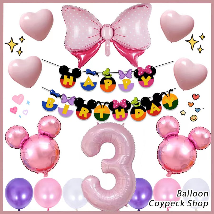 0〜9まで数字が選べる！バルーン 風船 ミッキー 誕生日 マカロンピンク