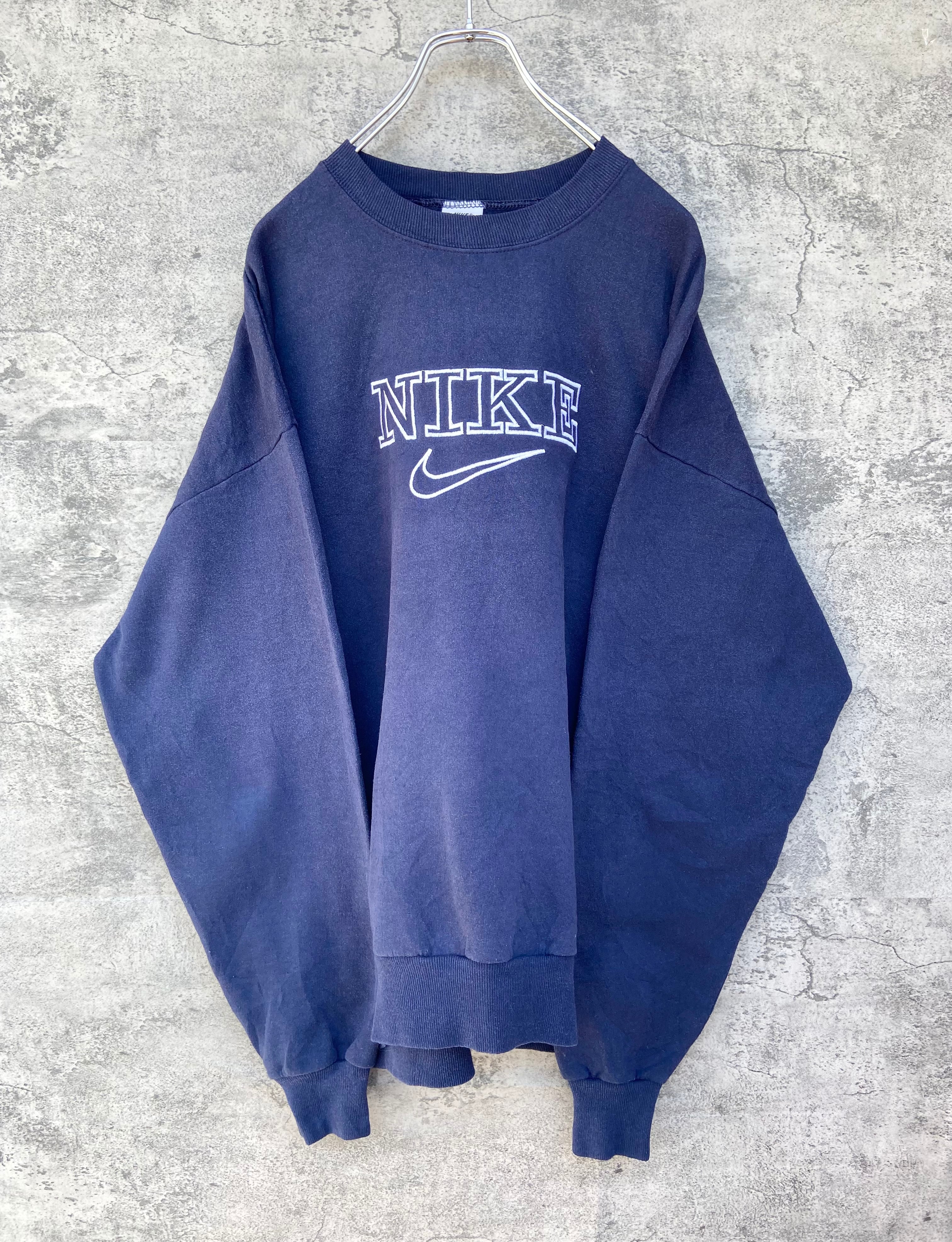 USA製 90s NIKE ナイキ スウェット 刺繍 トレーナー L 紺 スウォッシュ