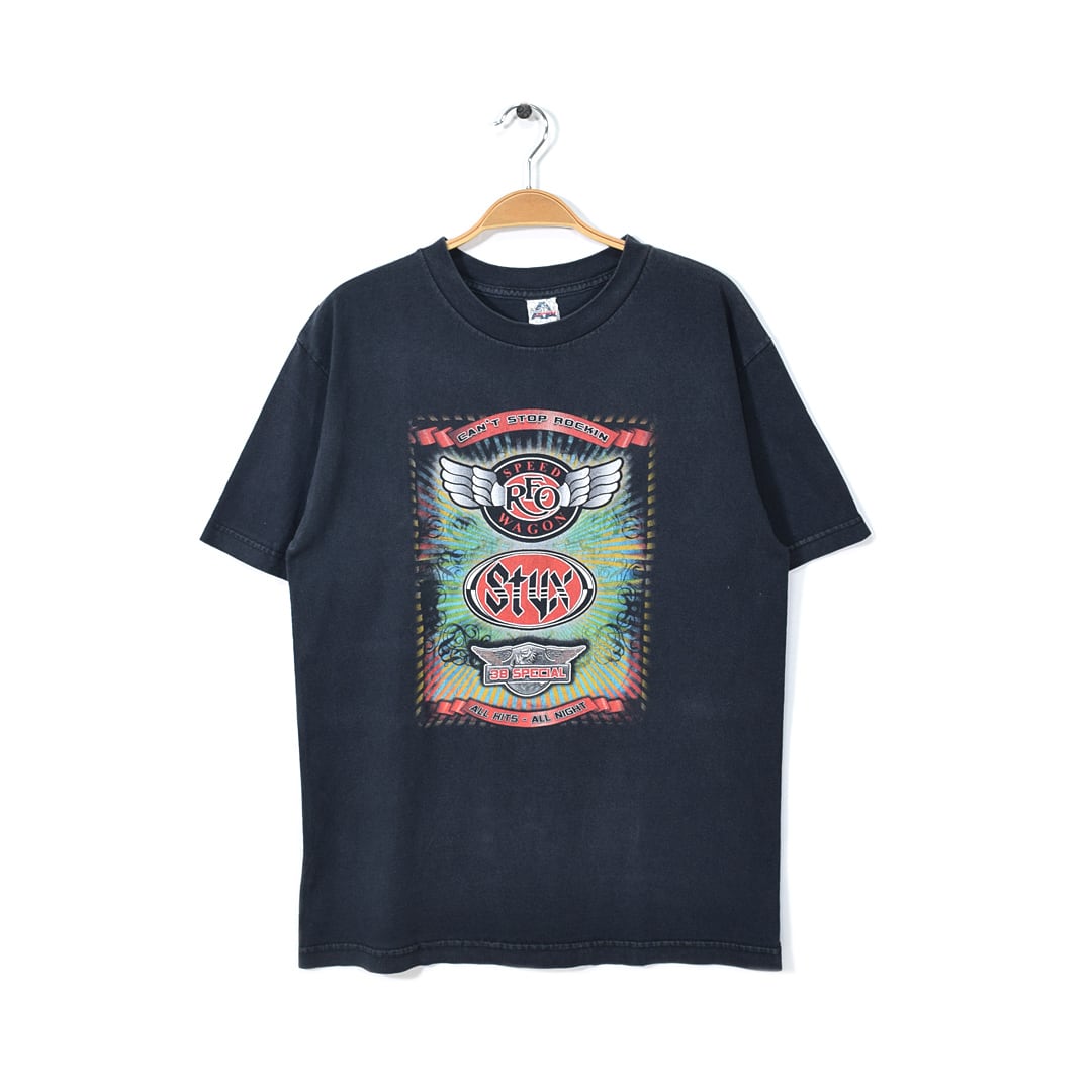 REOスピードワゴン スティクス 38スペシャル ロックTシャツ バンドTシャツ 黒 REO SPEEDWAGON STYX 38 SPECIAL サイズM 古着 @AA0013