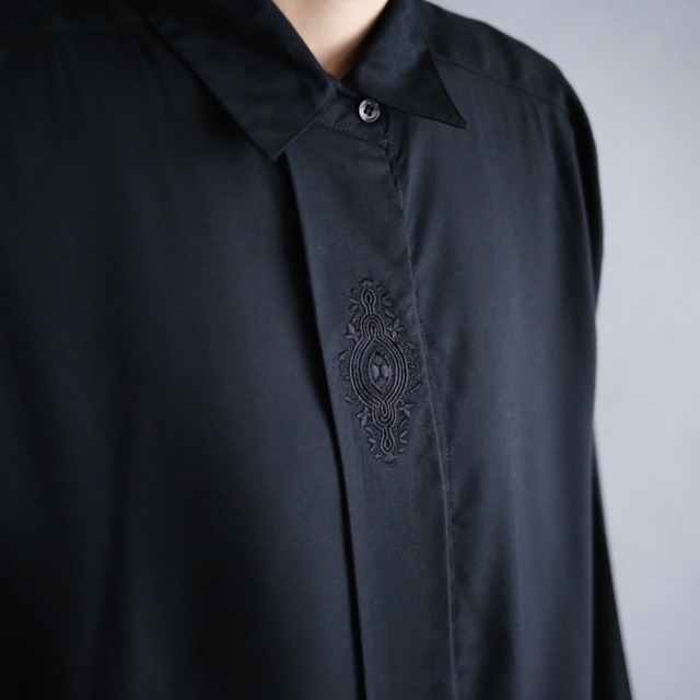 "刺繍" fly-front black embroidery design mode shirt