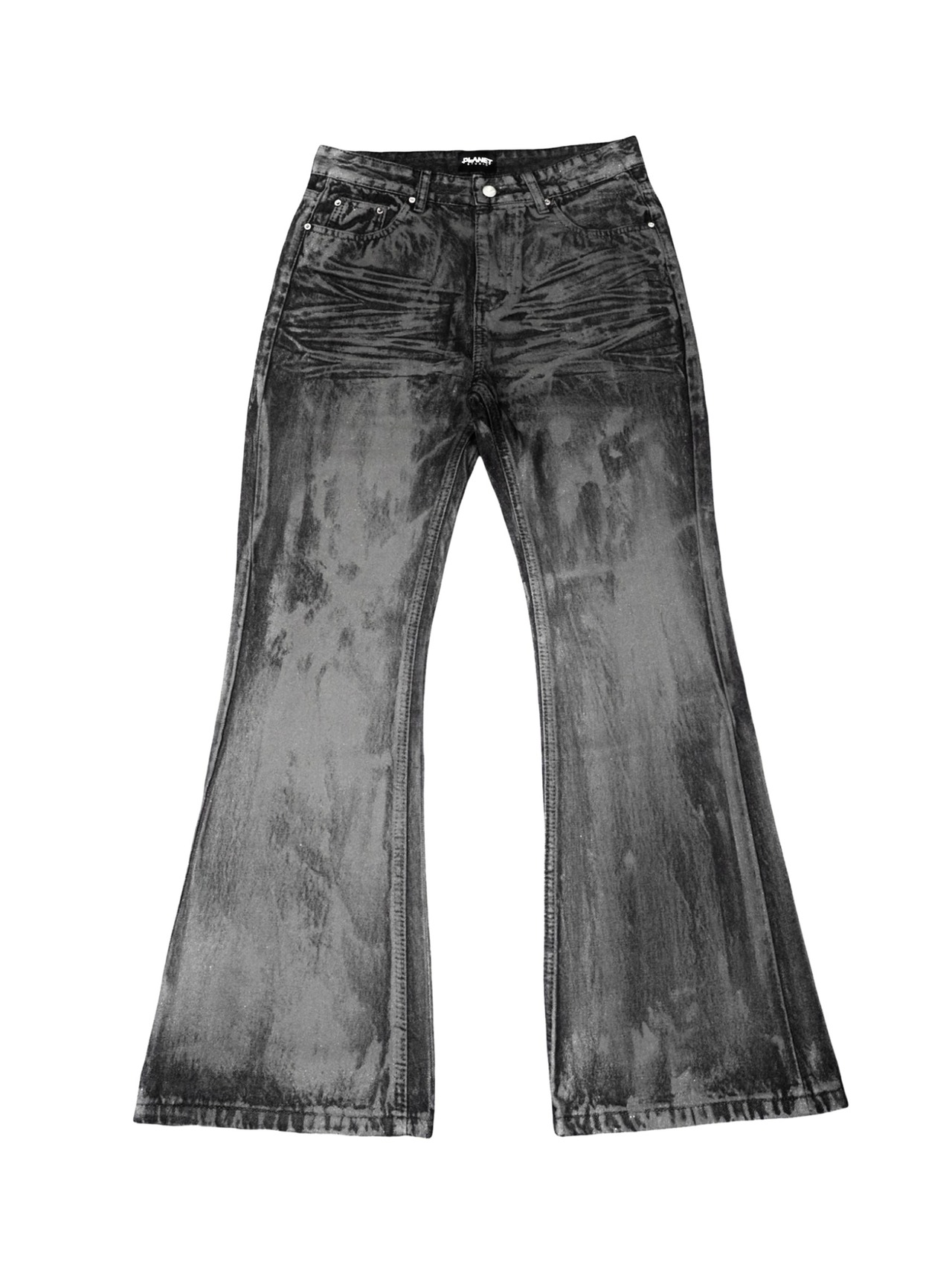 【PLANET STUDIO】Silver Coating Flare Denim Pants