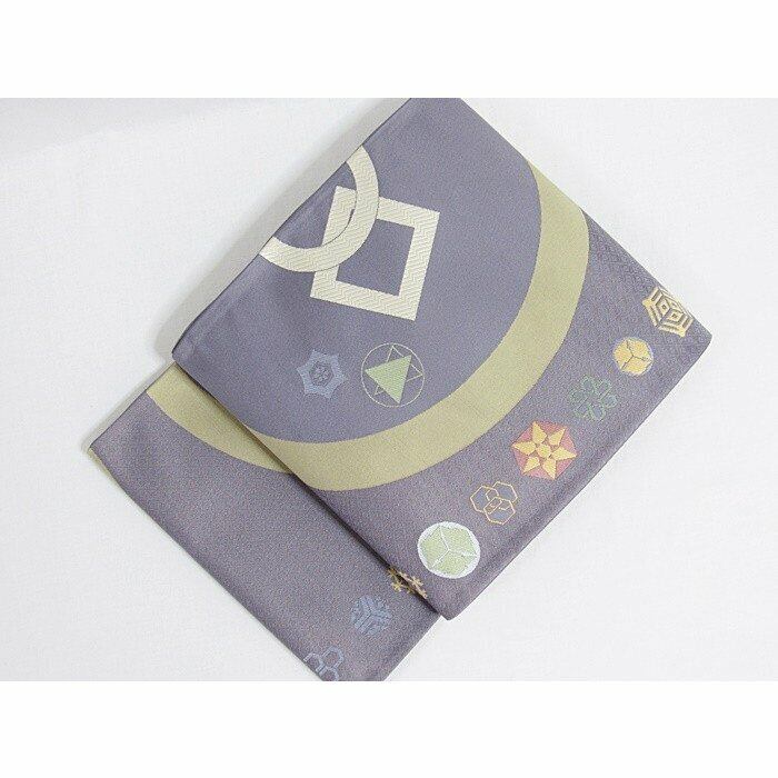 【新品 未仕立て】西陣 袋帯 正絹 生薬草木染 紋尽くし/グレーイッシュパープル