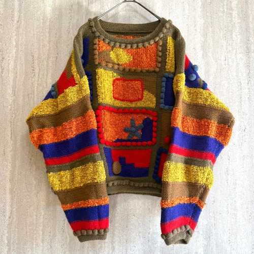 【3D Patchwork Knit】90s Multi-Color / 立体編み パッチワーク 3Dニット