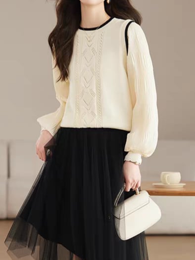 Knit vest style fake layered top L0755