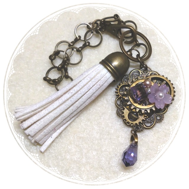 【バッグチャーム】歯車に花色