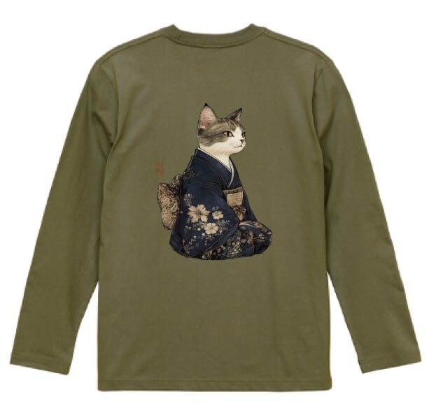 気高き和猫 肖像画 ロンT リブなし | にやん暦堂