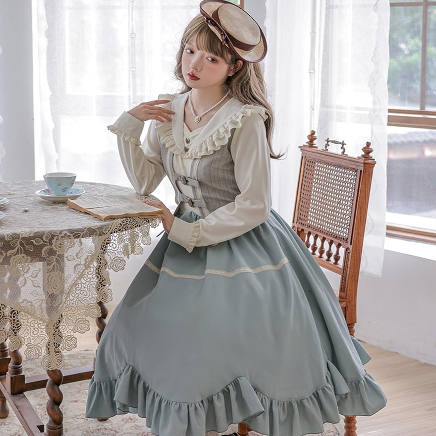 ロリータ クラロリフェイク スリーピース アシンメトリー フリル 深V