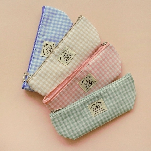 [1107] ゴンチル ファブリック ギンガム チェック ペンケース (全4色)