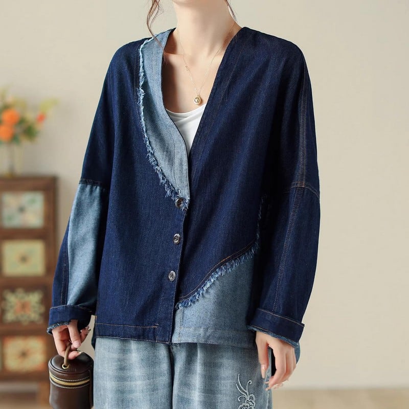 ケニアマリリア　ケニジャン（デニム風ジャケット）　多色の横節紬　フリーサイズ ケニアマリリアケニジャン（デニム風ジャケット）多色の横節紬