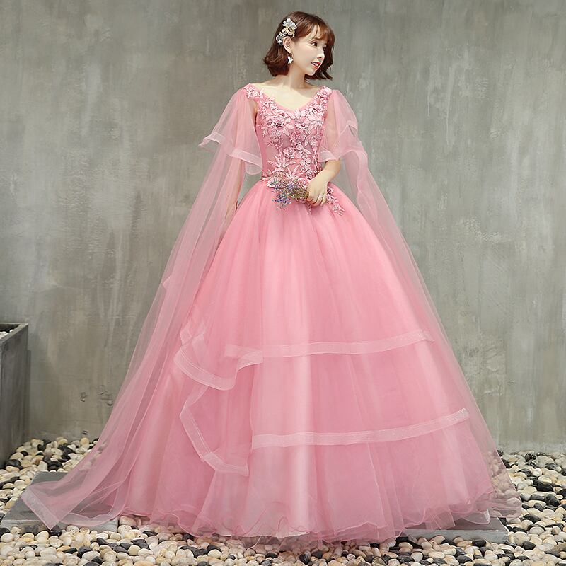 美品！ カラードレス ピンク ソフトチュール フレアスカート 憧れのドレス 華やか シアーな美しさ | David1021k Dress  powered by BASE