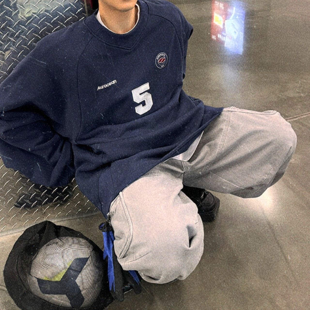 ダーティー加工ネイビースポーツスウェット　1113