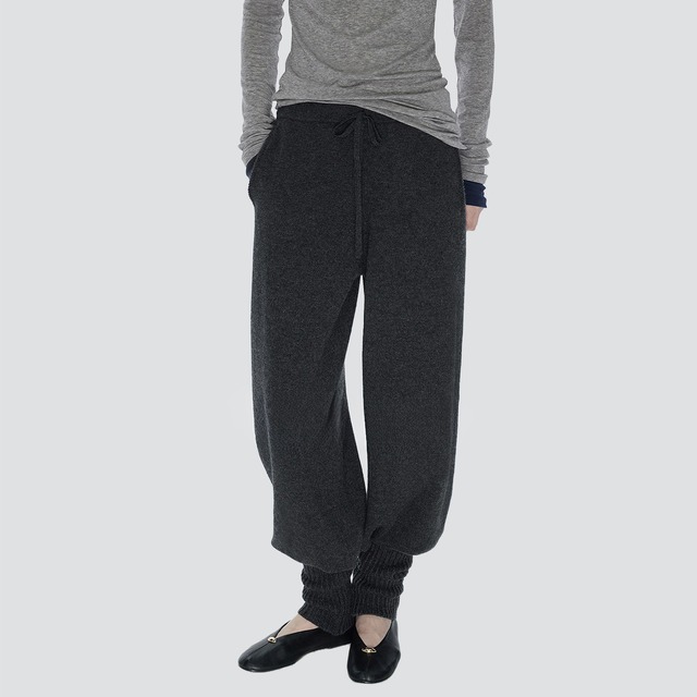 Long rib hem knit jogger pants A00118