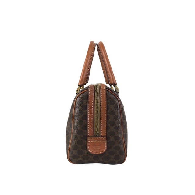 CELINE セリーヌ マカダム ハンドバッグ ブラウン ブラゾン型押し PVC レザー 2way ミニボストン ミニバッグ vintage ヴィンテージ オールド raubfw