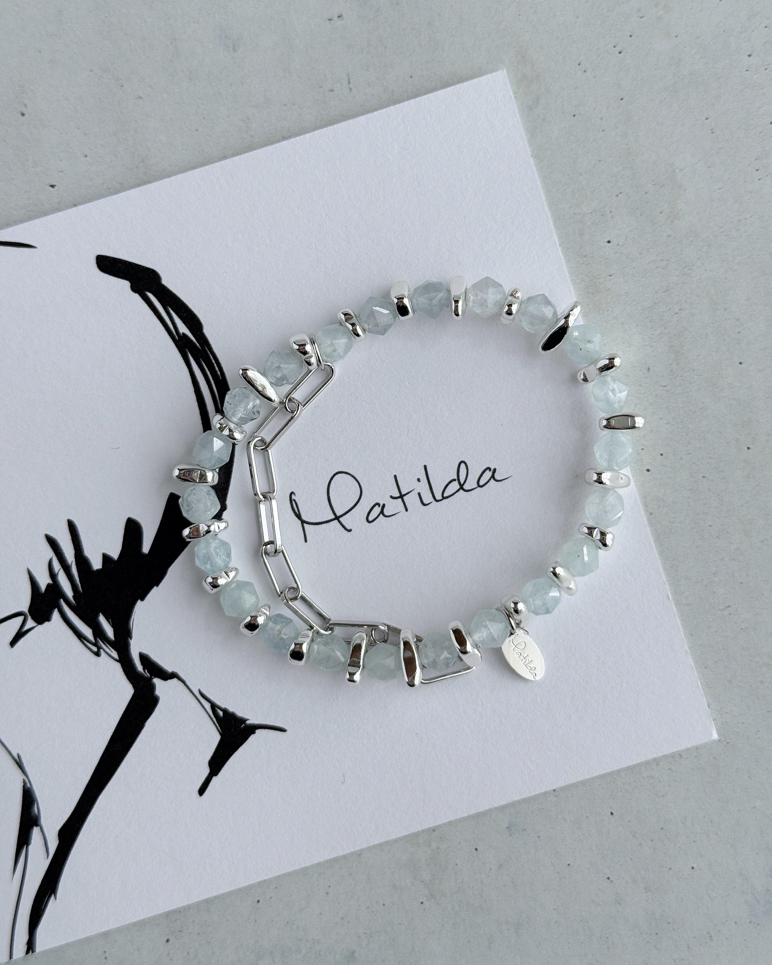 Chain & stone bracelet(アクアマリン)