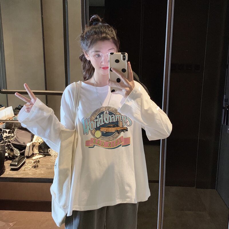 ホワイトシャツ トップス スプリングレッドTシャツ ロング 春物 試着室36594691741