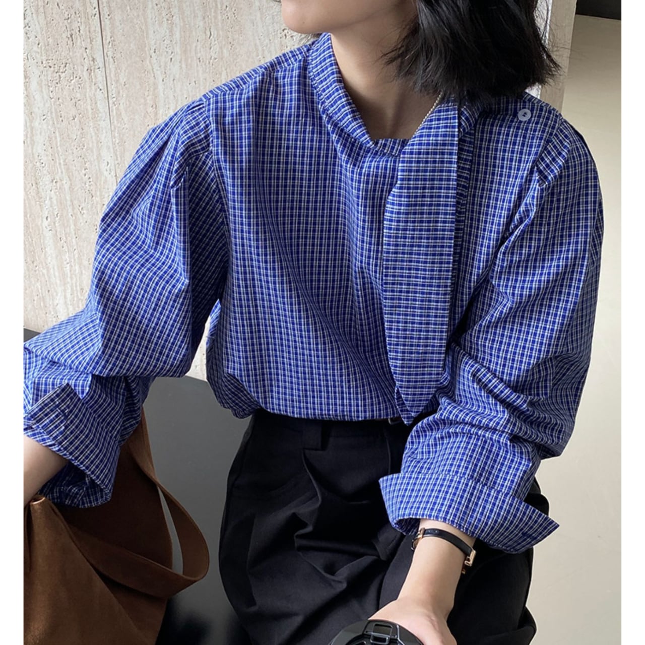 スタンドカラーミニチェックデザインシャツ BL2901