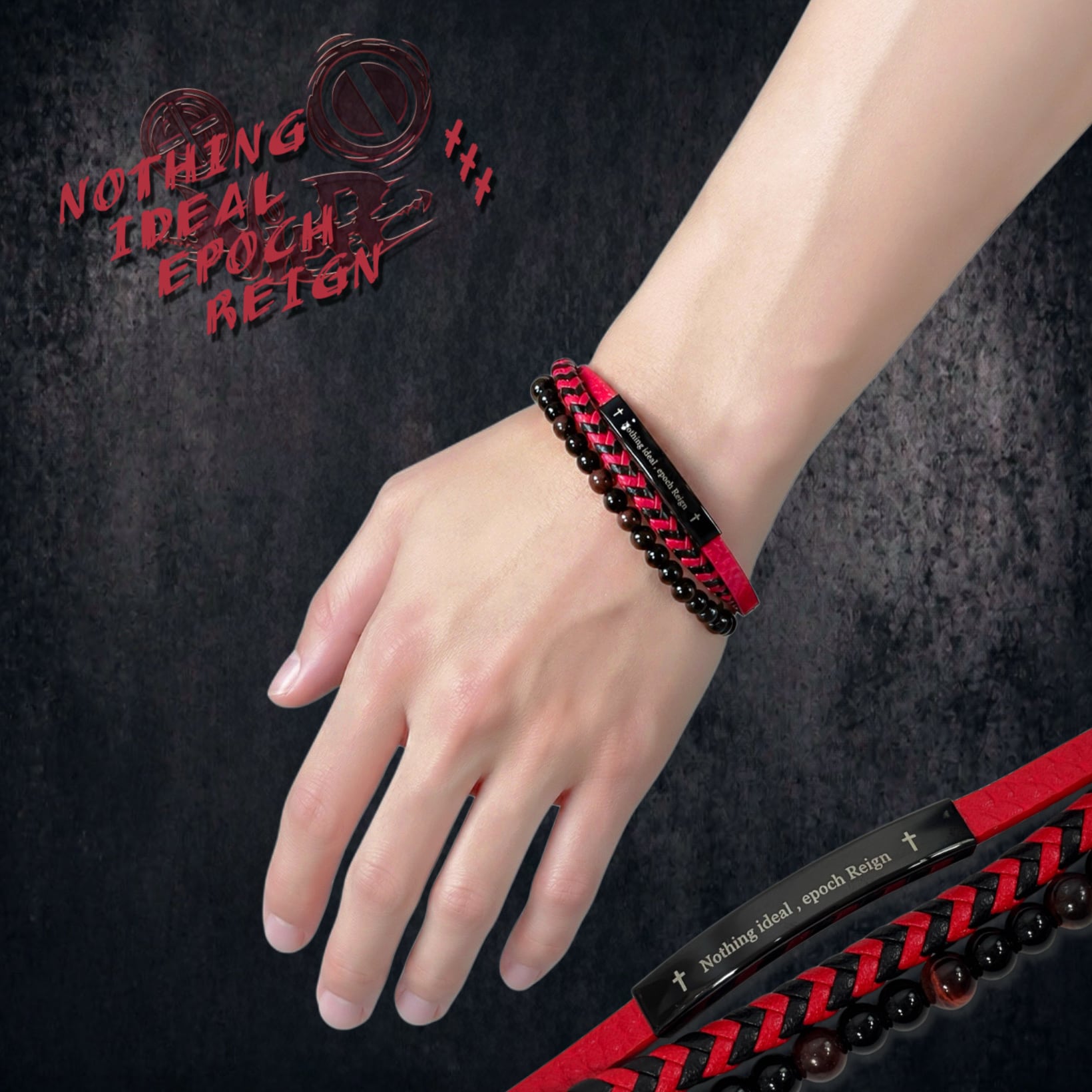 RED COLOR PU LEATHER LAYERED BRACELET | NIER CLOTHING