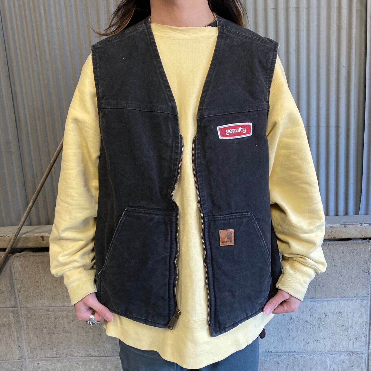 【やれ感抜群】 企業刺繍ロゴ carhartt ボアジャケット サイズXLデトロイトジャケット