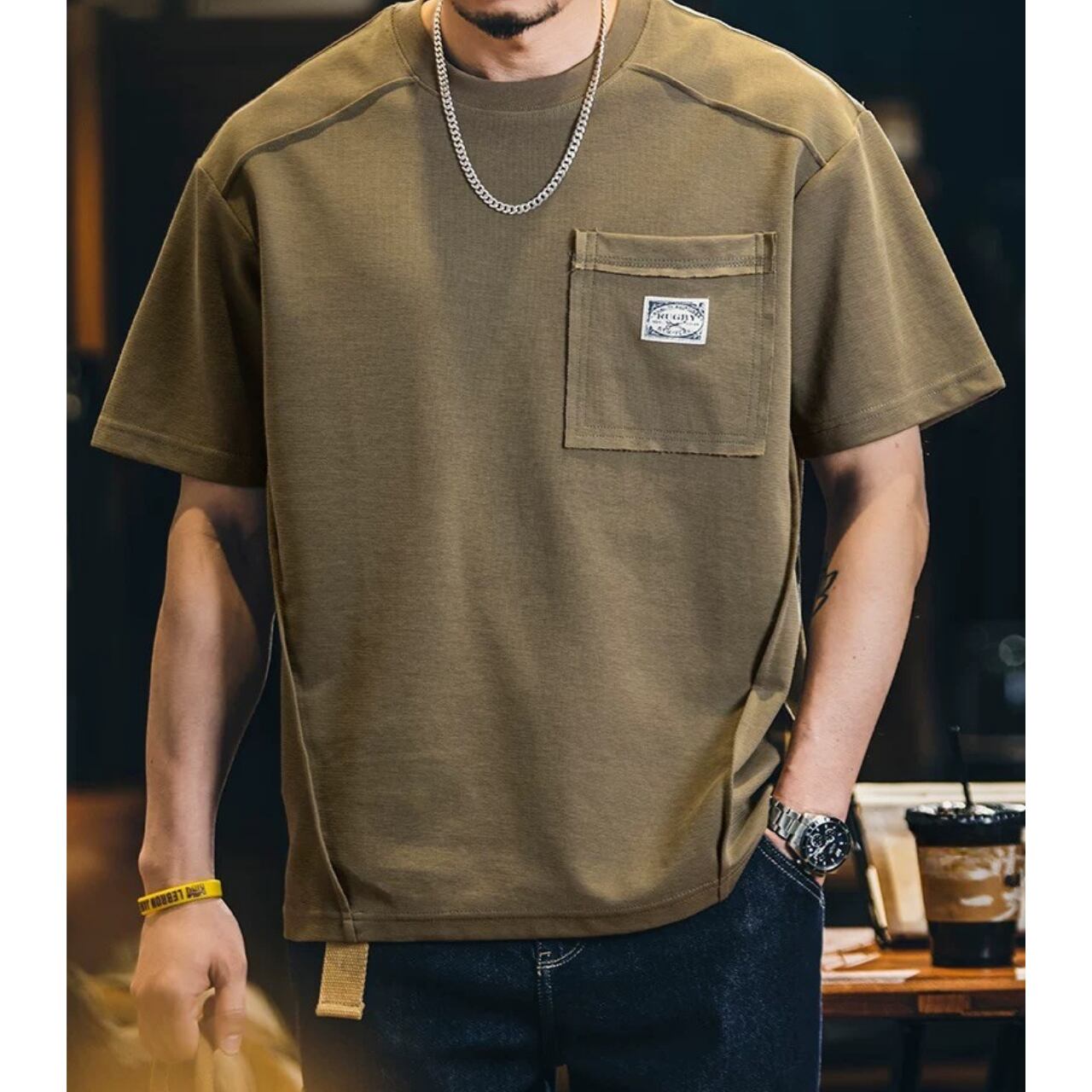 クルーネック パッチポケット付き ボックスシルエットTシャツ 00271