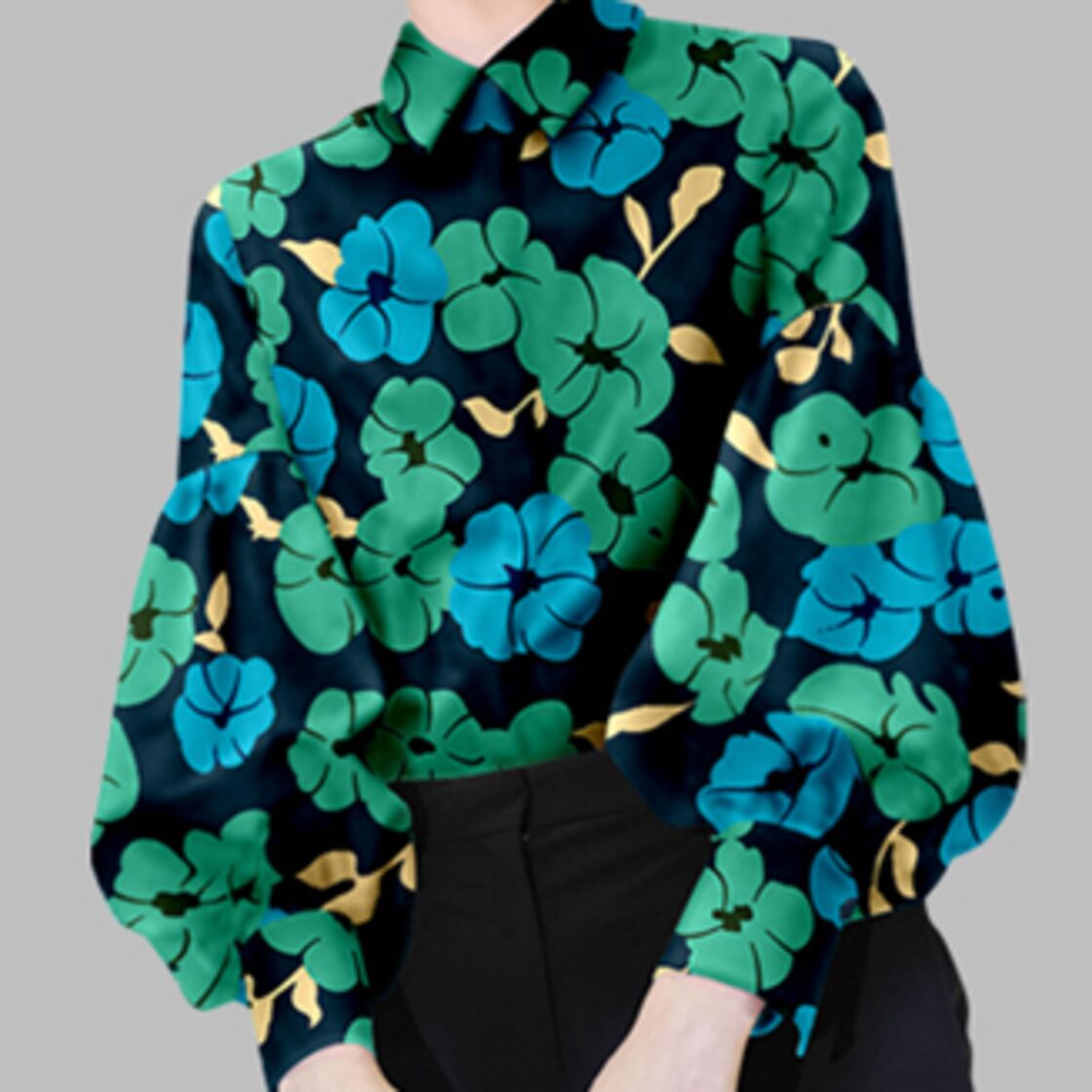 美品 レリアン 小花柄 総柄 スタンドカラー 長袖 シャツ ブラウス