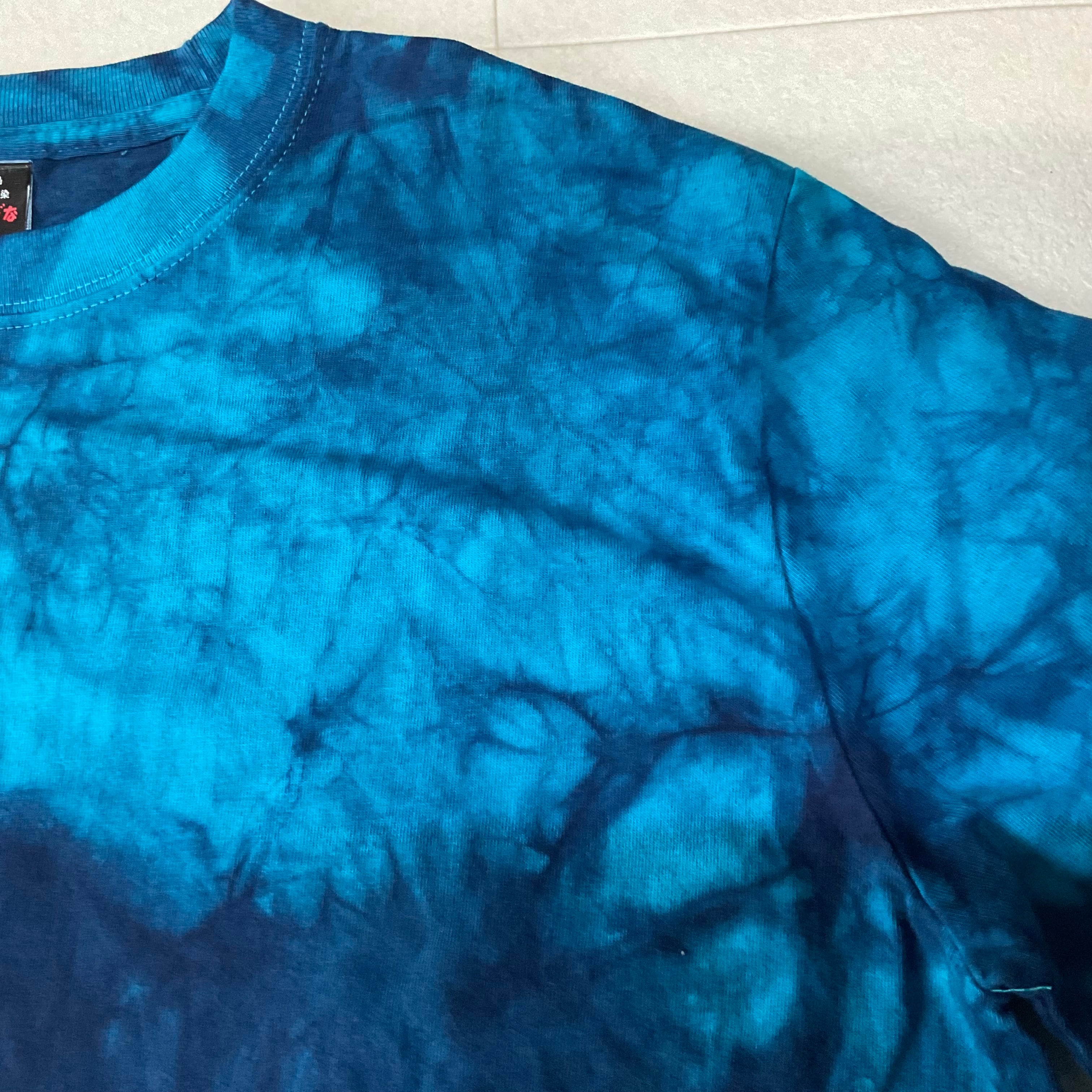 カジュアル藍染長袖Tシャツ／ターコイズブルー(Lサイズのみ