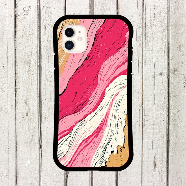 受注生産 iPhoneケース ピンクとゴールドの流線マーブル｜抽象アート MARB054A