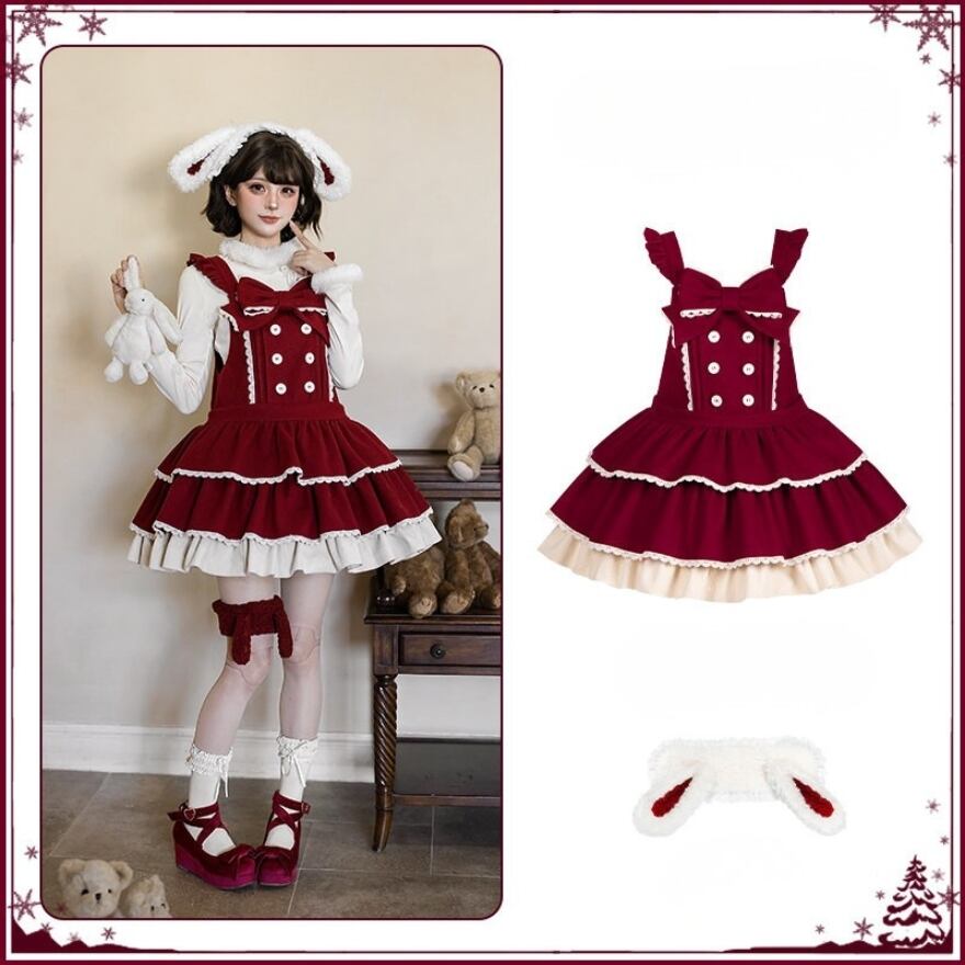 ロリィタ ガーリー夢かわいい くまモチーフ背帯ジャンスカセット