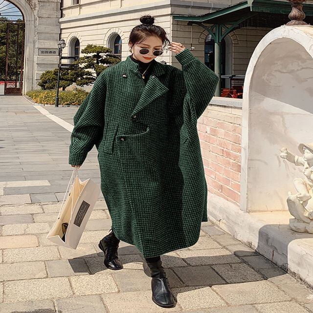 予約販売】 レディース ロング丈 ロングコート 秋冬 チェック柄 ウール