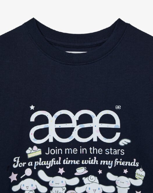 ☆【AEAE X Cinnamoroll】AEAE Cinnamoroll Web Logo T-Shirts Navy