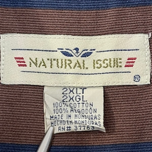 【NATURAL ISSUE】ストライプ 柄シャツ 長袖 2XL オーバーサイズ ボタンダウン アメリカ古着